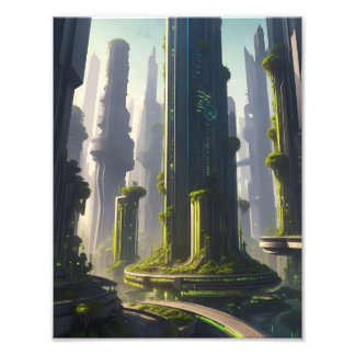 futuristic green  city photo print