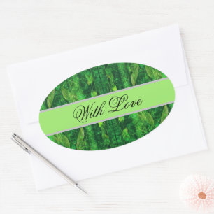Futuristic green leafy  pattern oval sticker