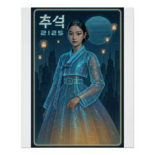 Futuristic Hanbok Chuseok – Korean Sci-Fi Art Poster