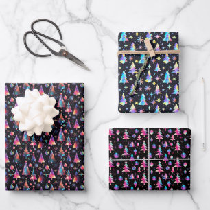 Futuristic Holographic Christmas Pattern Wrapping Paper Sheet