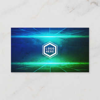 Futuristic Horizon Blue & Green Light Texture Business Card
