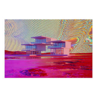 Futuristic House Amidst a Colourful Surreal Poster
