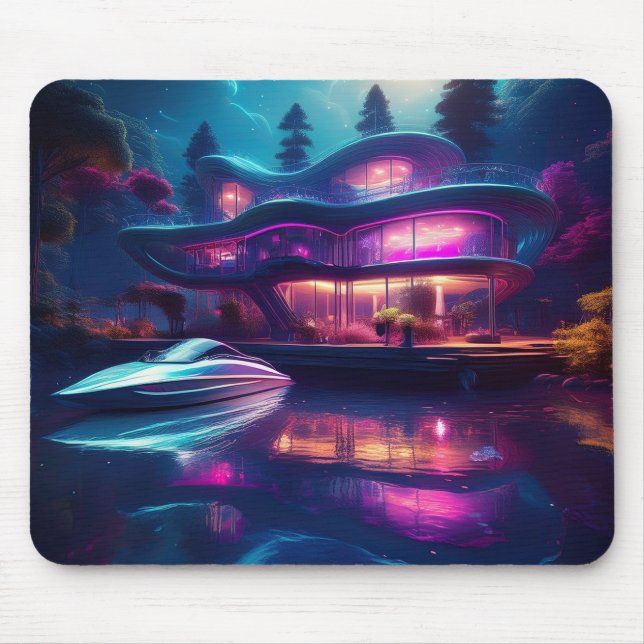 Futuristic House On The Lake Mouse Pad (Front)