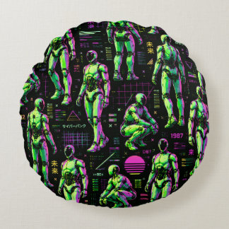 Futuristic Humanoid Robot Art | AI Android Sci-Fi Round Pillow