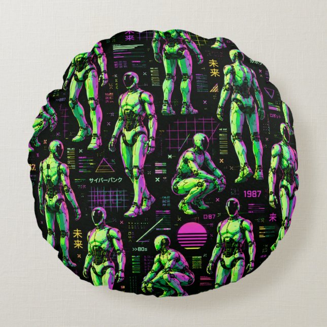 Futuristic Humanoid Robot Art | AI Android Sci-Fi  Round Pillow (Front)