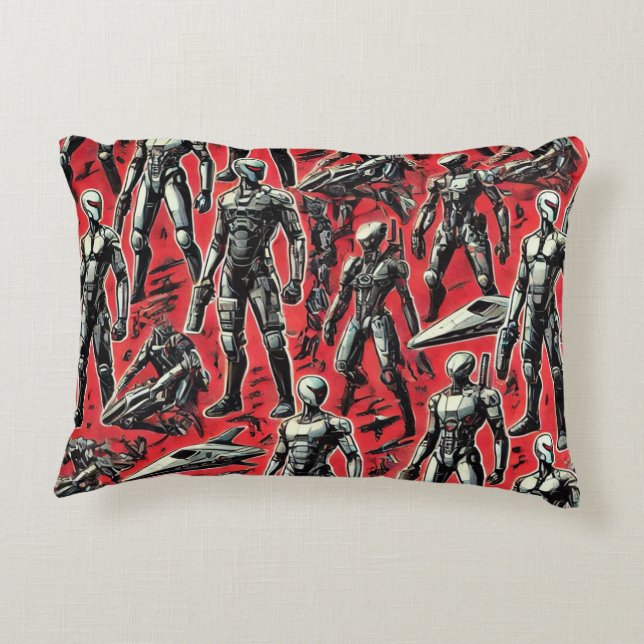 Futuristic Humanoid Robot Pattern | AI Robotics Sc Accent Pillow (Back)
