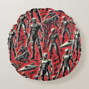 Futuristic Humanoid Robot Pattern AI Robotics Sc Round Pillow