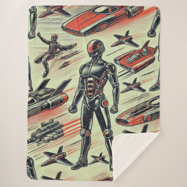 Futuristic Humanoid Robot Pattern | AI Robotics Sc Sherpa Blanket (Front)