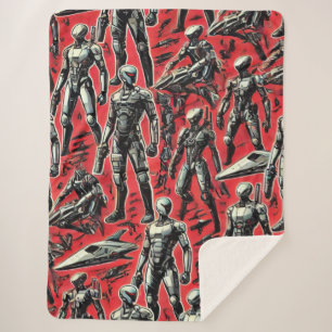 Futuristic Humanoid Robot Pattern AI Robotics Sc Sherpa Blanket
