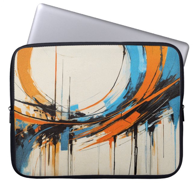 Futuristic Industrial Orange Blue Abstract Graphic Laptop Sleeve (Front)