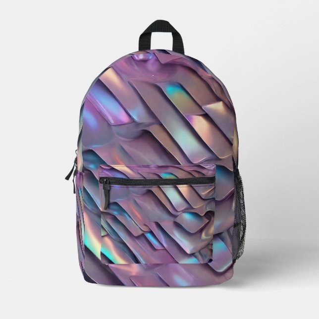 Futuristic iridescent/abstract holographic  printed backpack (Front)