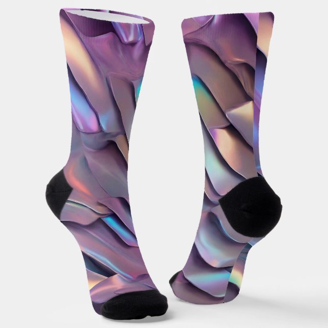 Futuristic iridescent/abstract holographic  socks (Angled)