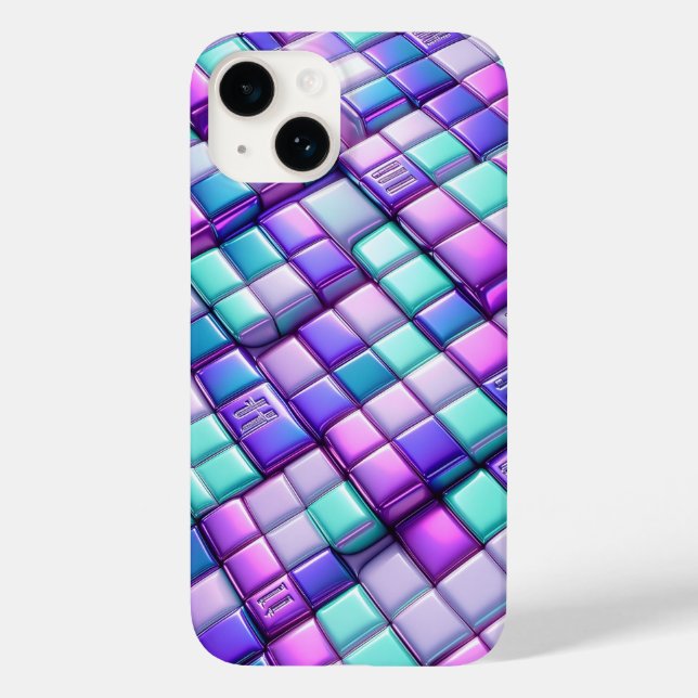 Futuristic Iridescent Tech Grid Phone Case - Metal (Back)
