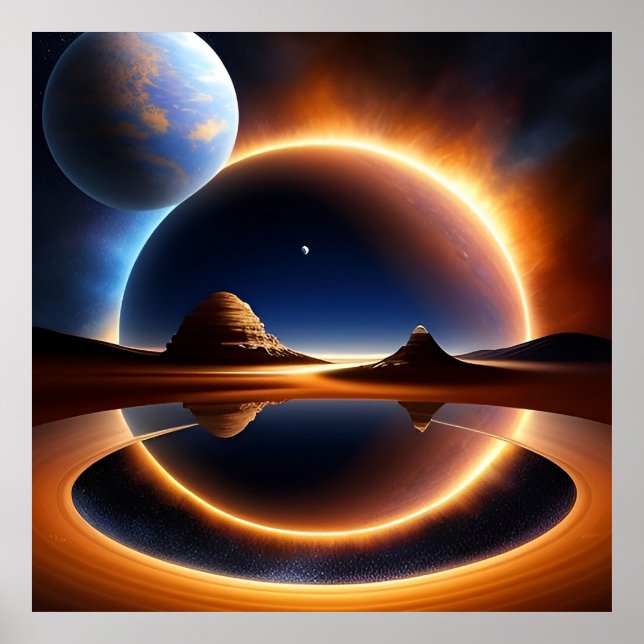 Futuristic Landscape With Planets and Rings Poster (Front)