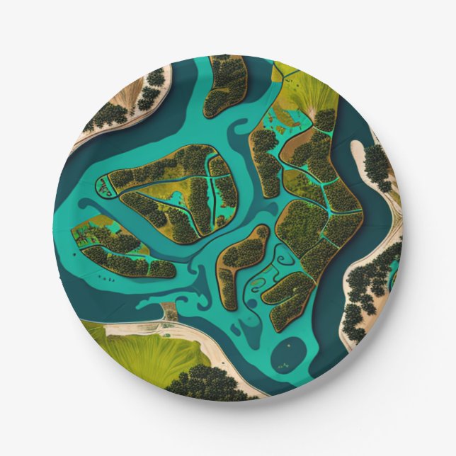 Futuristic Marshlands Paper Plate (Front)