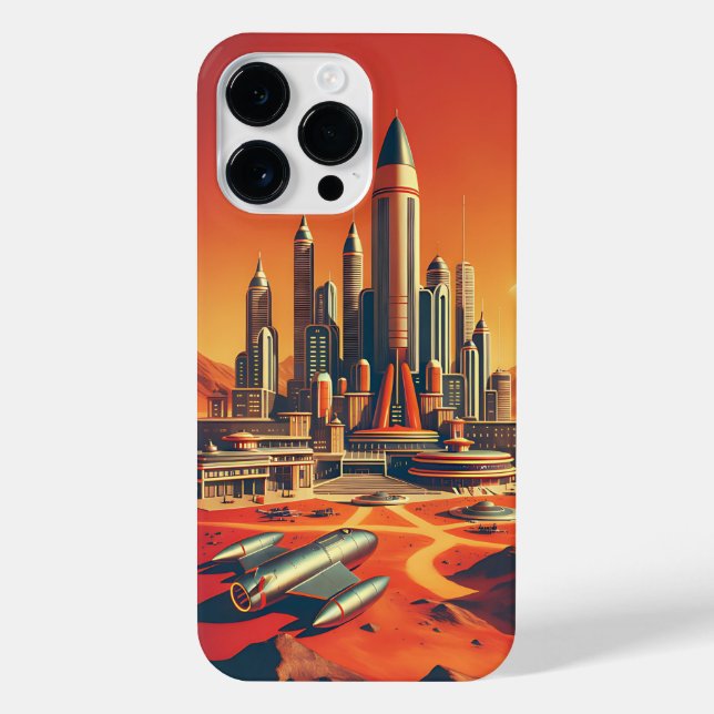 Futuristic Martian City Mid-Century Modern Design iPhone Case (Back)
