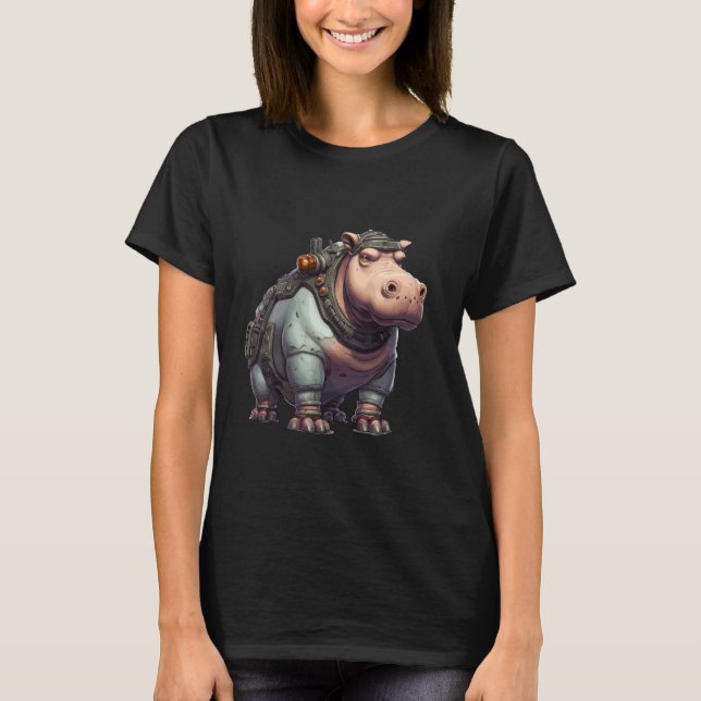 Futuristic Mecha Hippo Steampunk Robot Hippopotamu T-Shirt (Front)