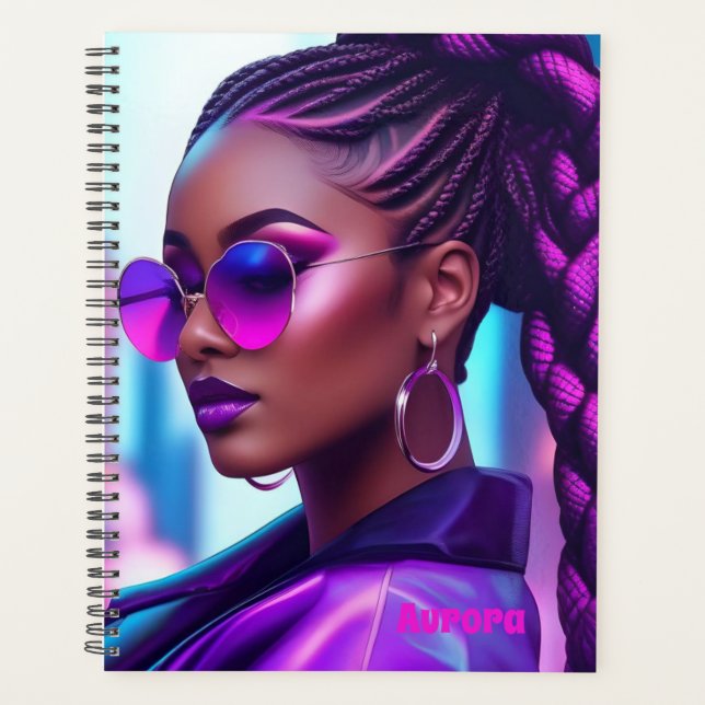 Futuristic Melanin Woman with Braids  Planner (Front)