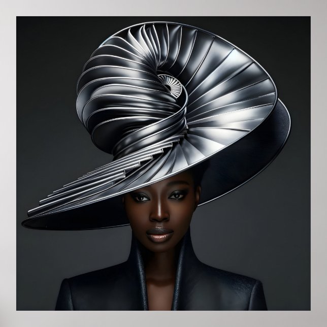 Futuristic Metal Spiral Hat – Fashion Portrait of  Poster (Front)