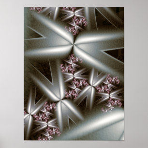 Futuristic Metallic Cross Fractal Abstract Art Poster