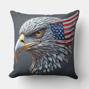 Futuristic metallic eagle with American flag Throw Pillow