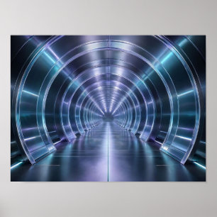Futuristic Metallic Tunnel Abstract Wall Art