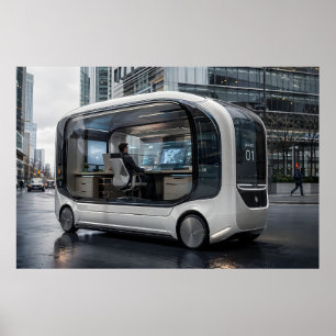 Futuristic Mobile Office Pod in Urban Nature  Poster