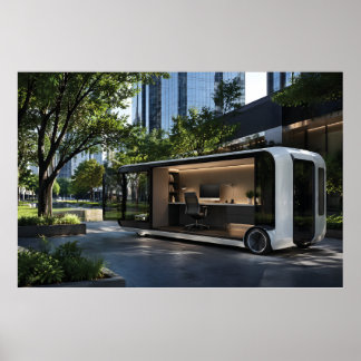 Futuristic Mobile Office Pod in Urban Nature  Poster