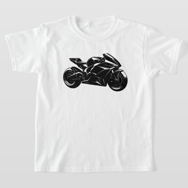 Futuristic Motorcycle Black White Vector  T-Shirt (Laydown)