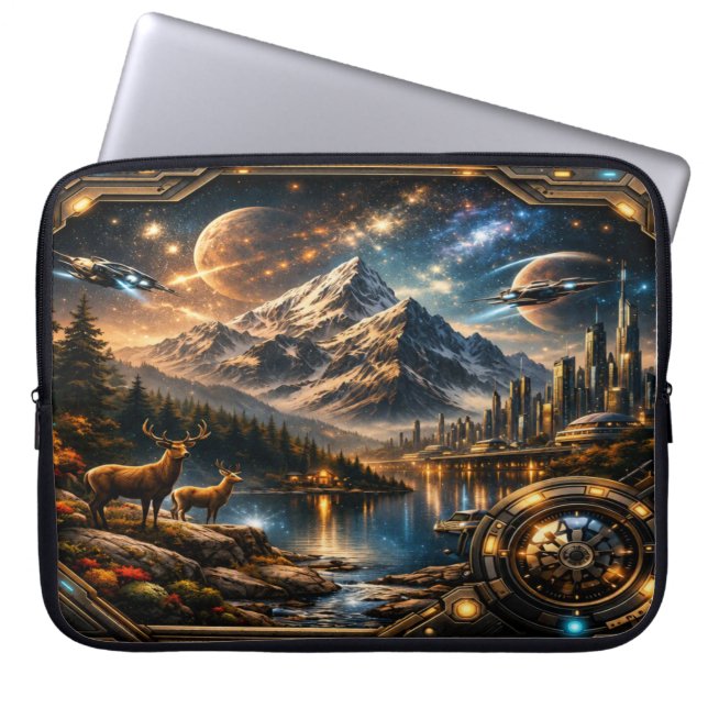 “Futuristic Nature Fusion – Luxury Tech Laptop  Sleeve (Front)