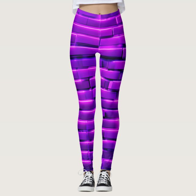 Futuristic Neon Brick Wall Design Leggings (Front)