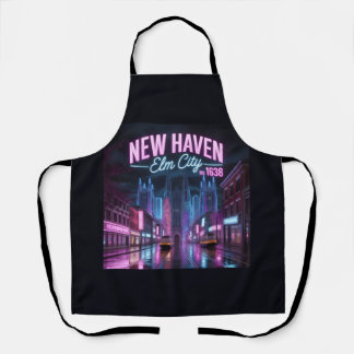 Futuristic Neon Cyberpunk New Haven Cityscape Apron