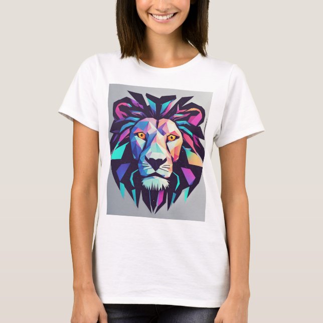 Futuristic Neon Geometric Lion T-Shirt Design (Front)