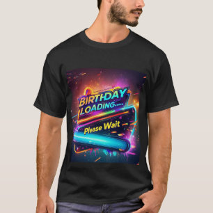 Futuristic Neon-Glitch Birthday Loading T-Shirt