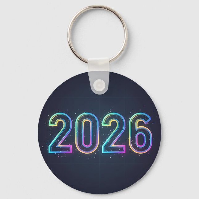 Futuristic Neon Glow 2026 Double-Sided Keychain (Front)