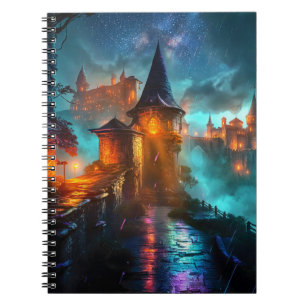 Futuristic Neon Glowing Cyberpunk Fortress Gamer Notebook