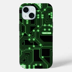 Futuristic Neon Green Circuit Board   Custom iPhone 15 Case
