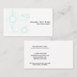 Futuristic Neon Green Circuit Board Engineer Business Card