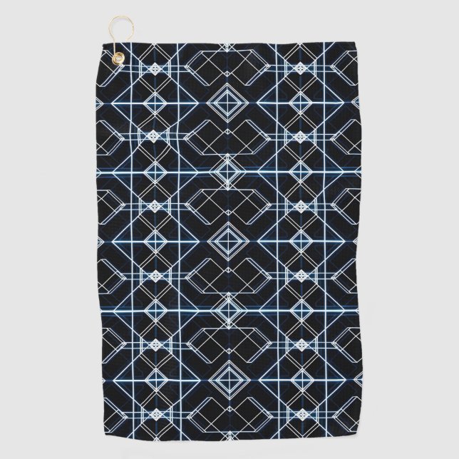 Futuristic Neon Grid Pattern Golf Towel (Front)