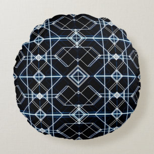 Futuristic Neon Grid Pattern Round Pillow