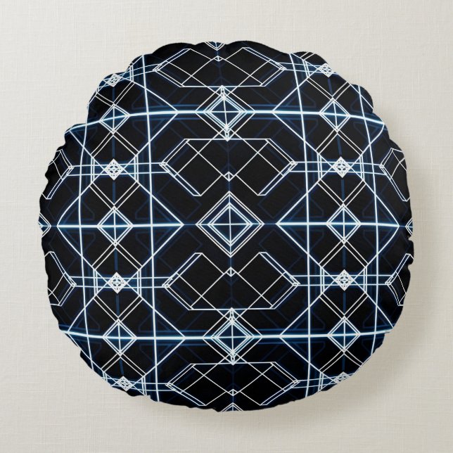 Futuristic Neon Grid Pattern Round Pillow (Front)
