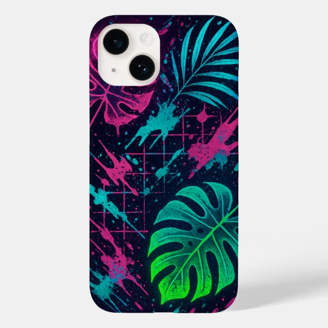 Futuristic Neon Leaves & Street Art iPhone Case (Back)