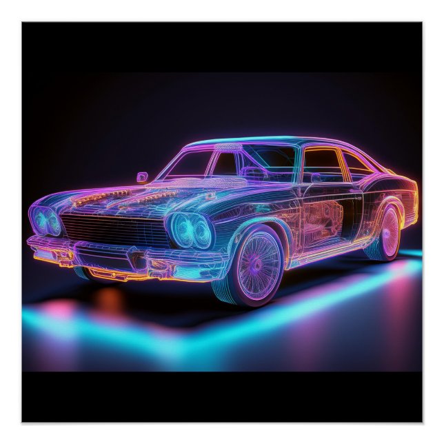 Futuristic Neon Motorcycle – Tech Art Poster (Front)
