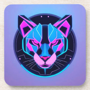 Futuristic Neon panther Face in Geometric Art Coaster