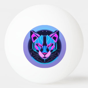 Futuristic Neon panther Face in Geometric Art Ping Pong Ball