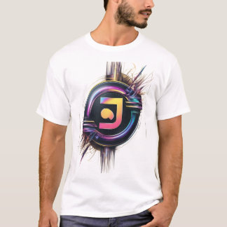 Futuristic Neon Tech Logo – Digital Art Print T-Shirt