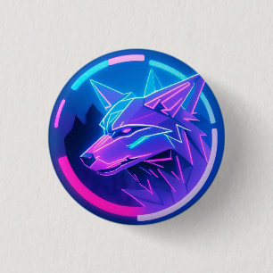 Futuristic Neon Wolf Face in Geometric Art 1 Inch Round Button