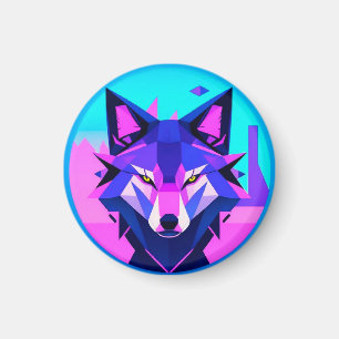 Futuristic Neon Wolf Face in Geometric Art Magnet