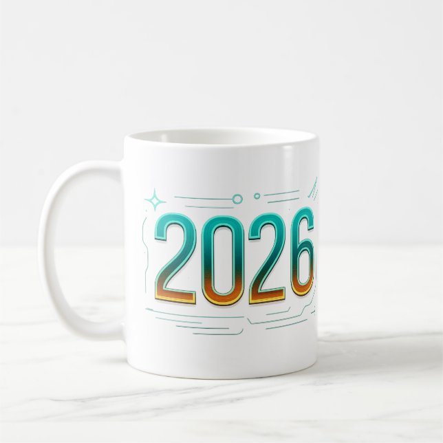Futuristic New Year 2026 Mug – Stylish Celebration (Left)