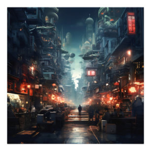 Futuristic Night City Cyberpunk Photo Print